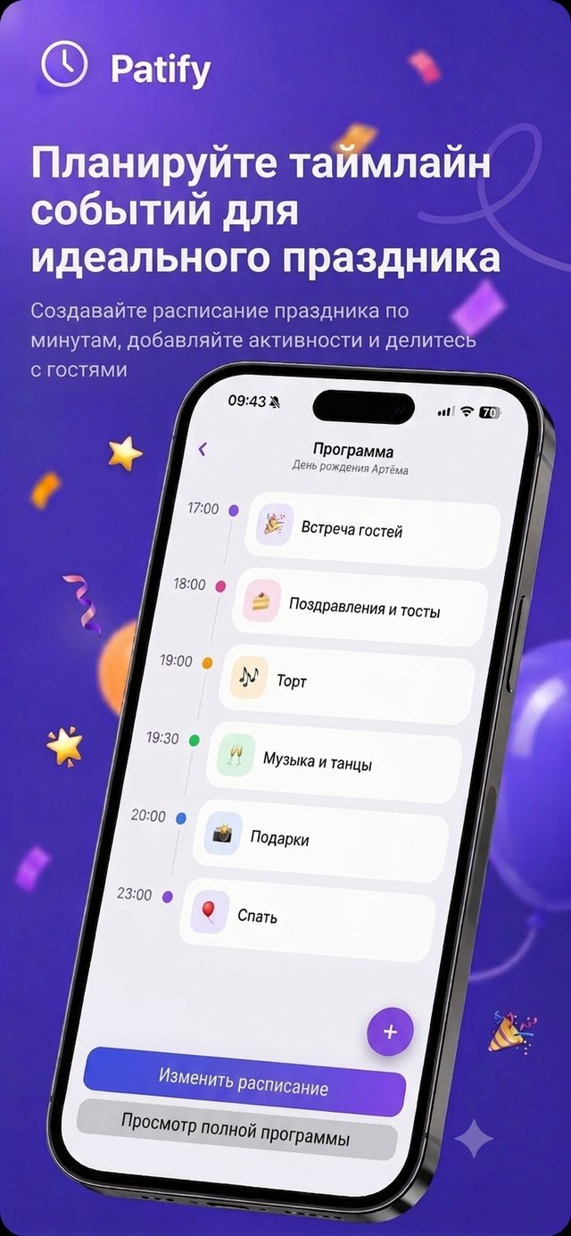 Программа дня: расписание по времени с ответственными за пункты